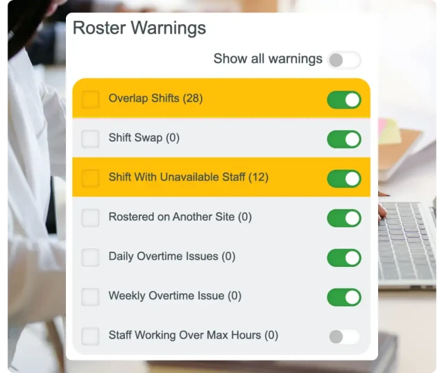 RosterElf roster warnings and validation interface
