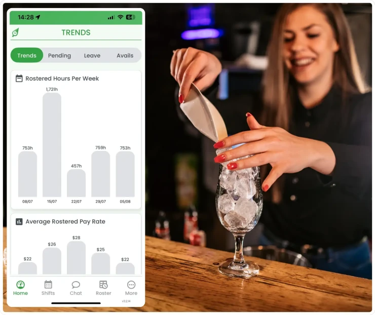 Bars and nightclubs workforce management software showing rostering interface