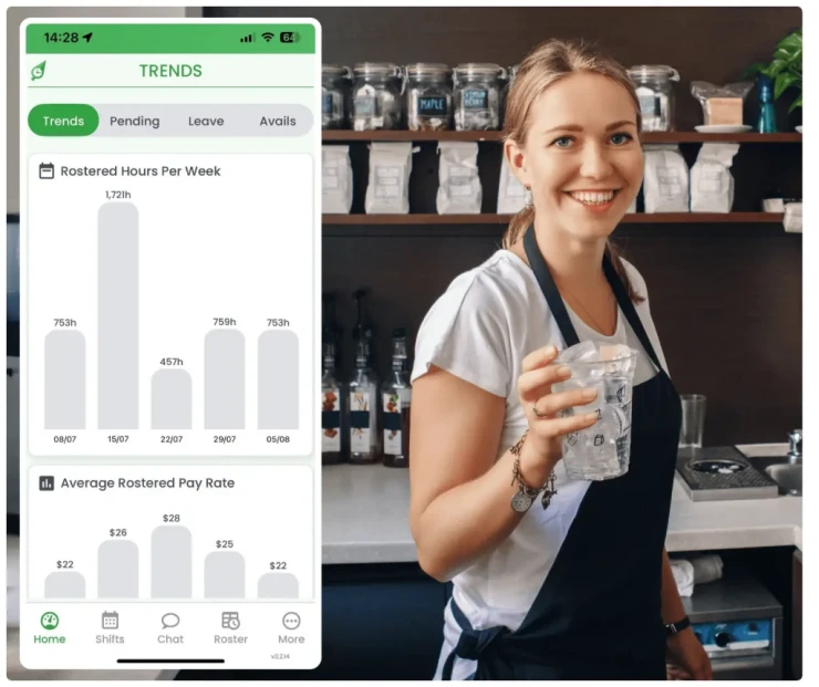 Clubs workforce management software showing rostering interface