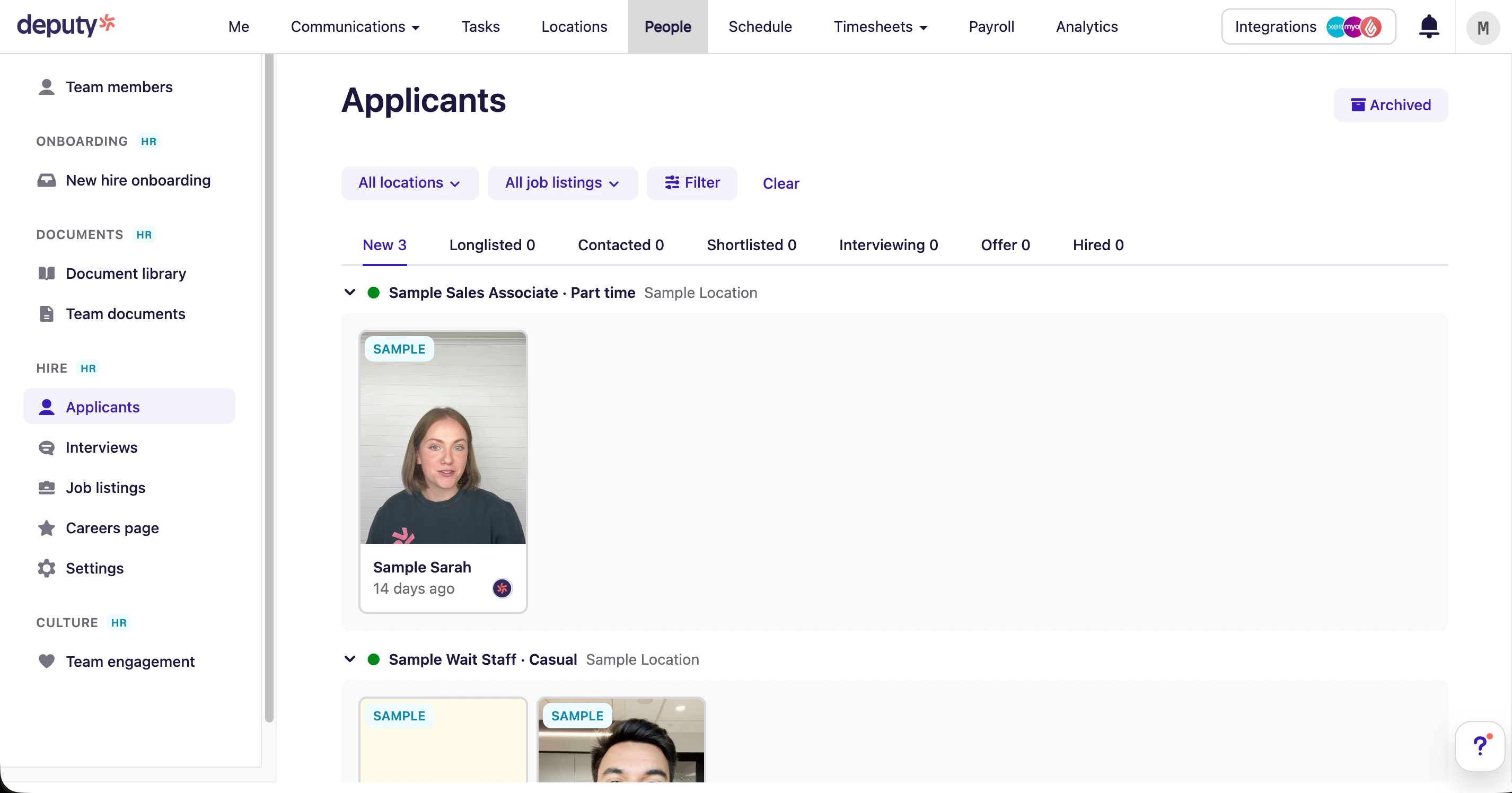 Deputy hiring dashboard with job listings and applicants