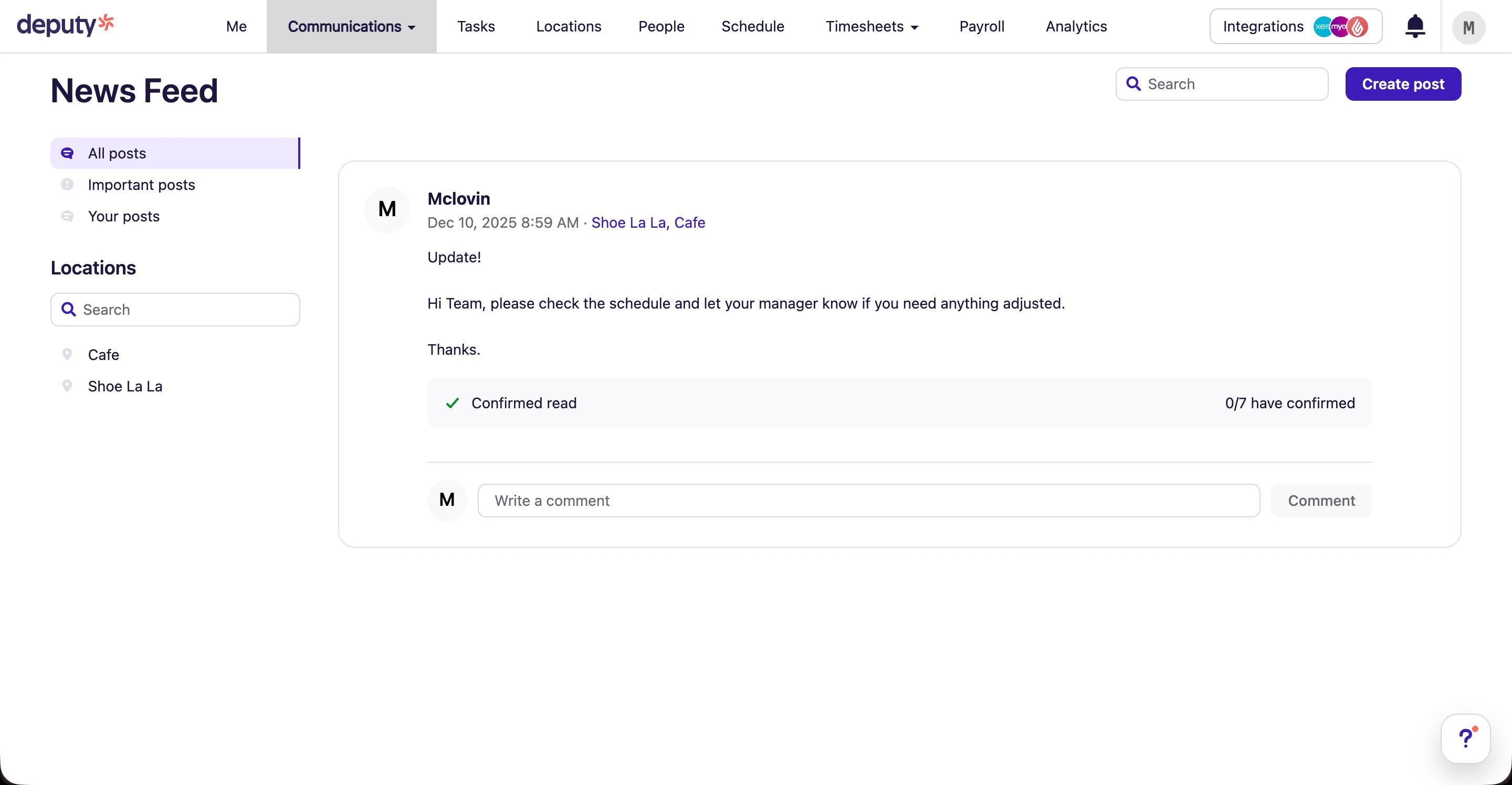 Deputy team messaging