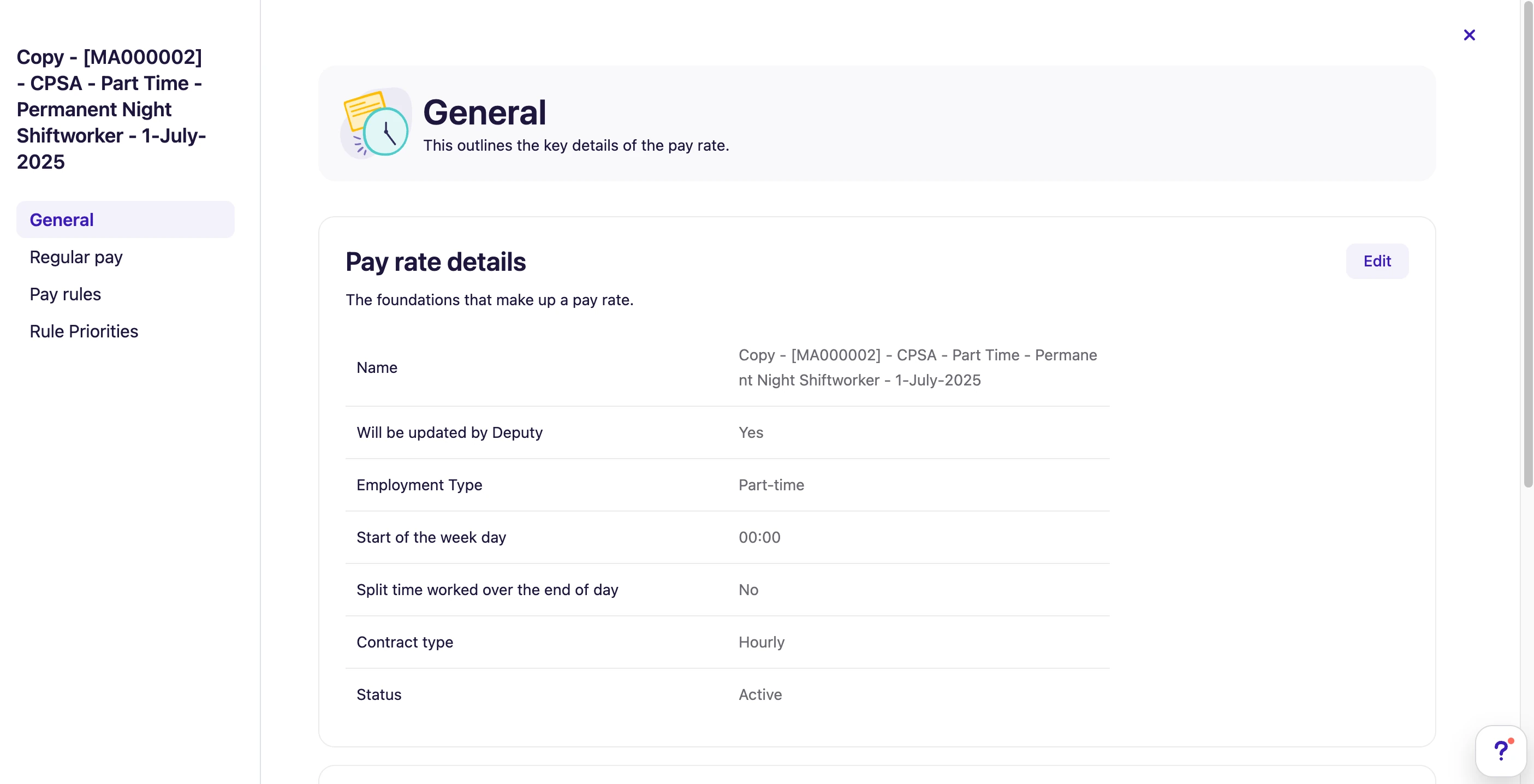 Deputy payroll setup screen with award and pay settings