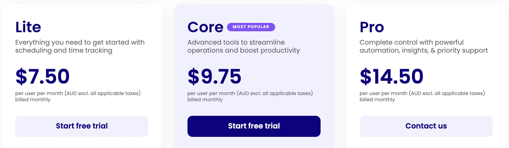 Deputy Pricing - Lite $7.50, Core $9.75, Pro $14.50 per user per month