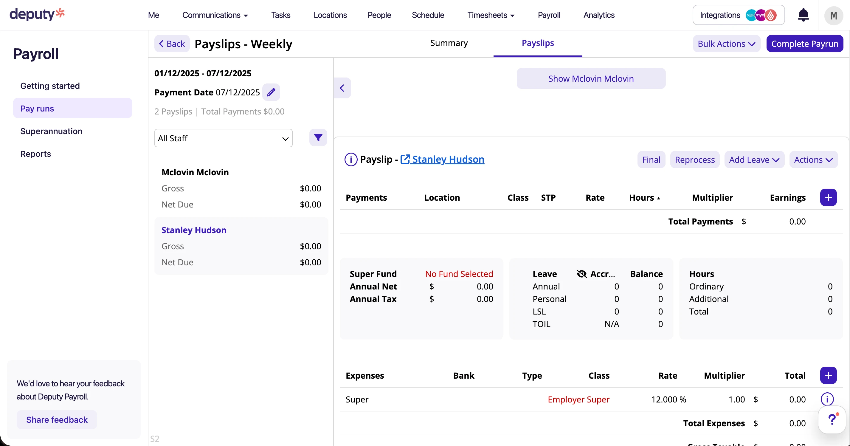 Deputy timesheet review screen ready for payroll export