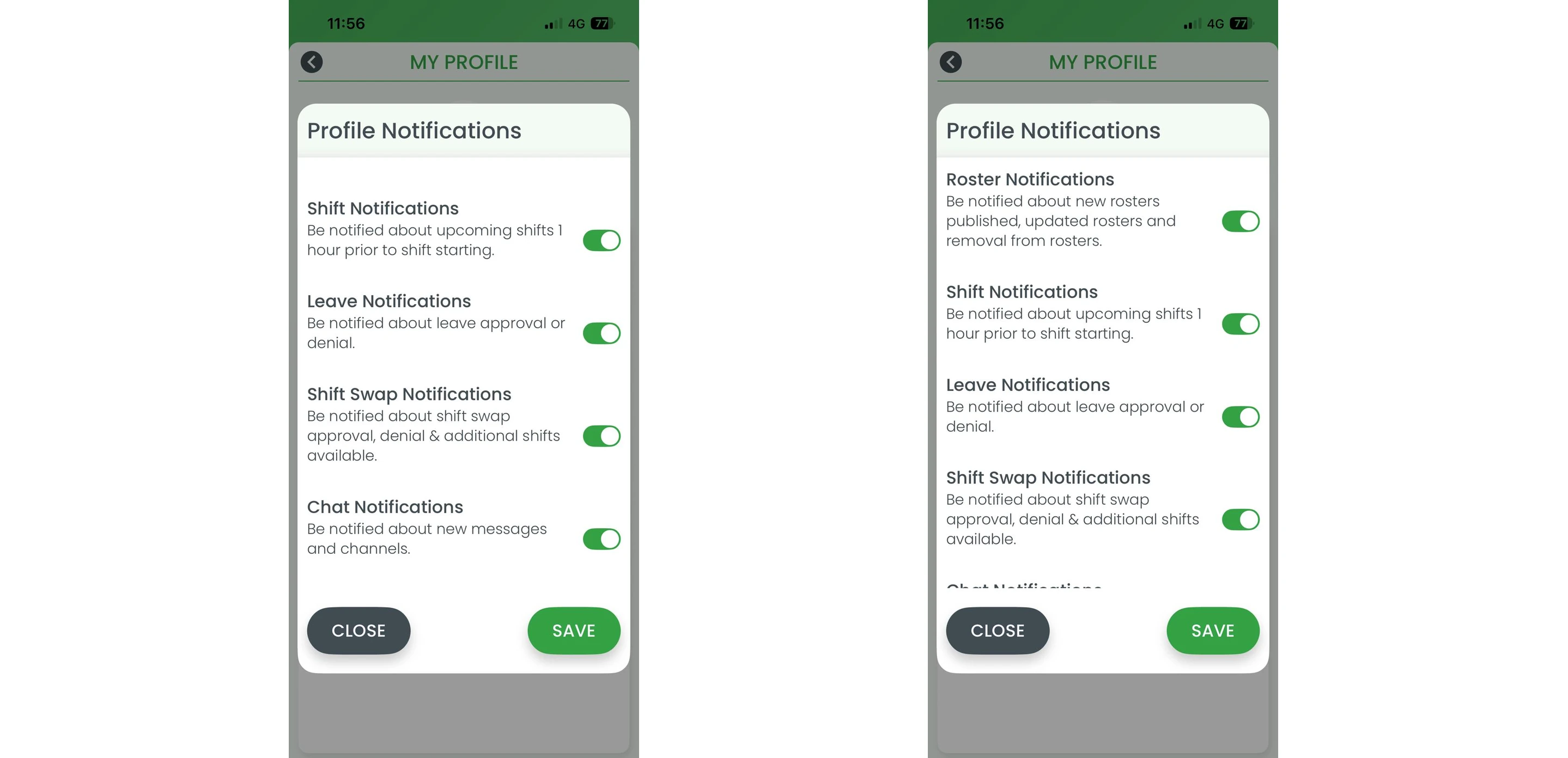 RosterElf mobile notifications for shift offers and roster changes