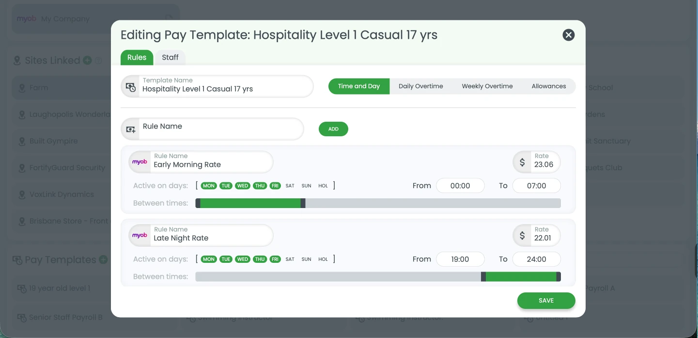 RosterElf pay templates for overtime, penalties and allowances