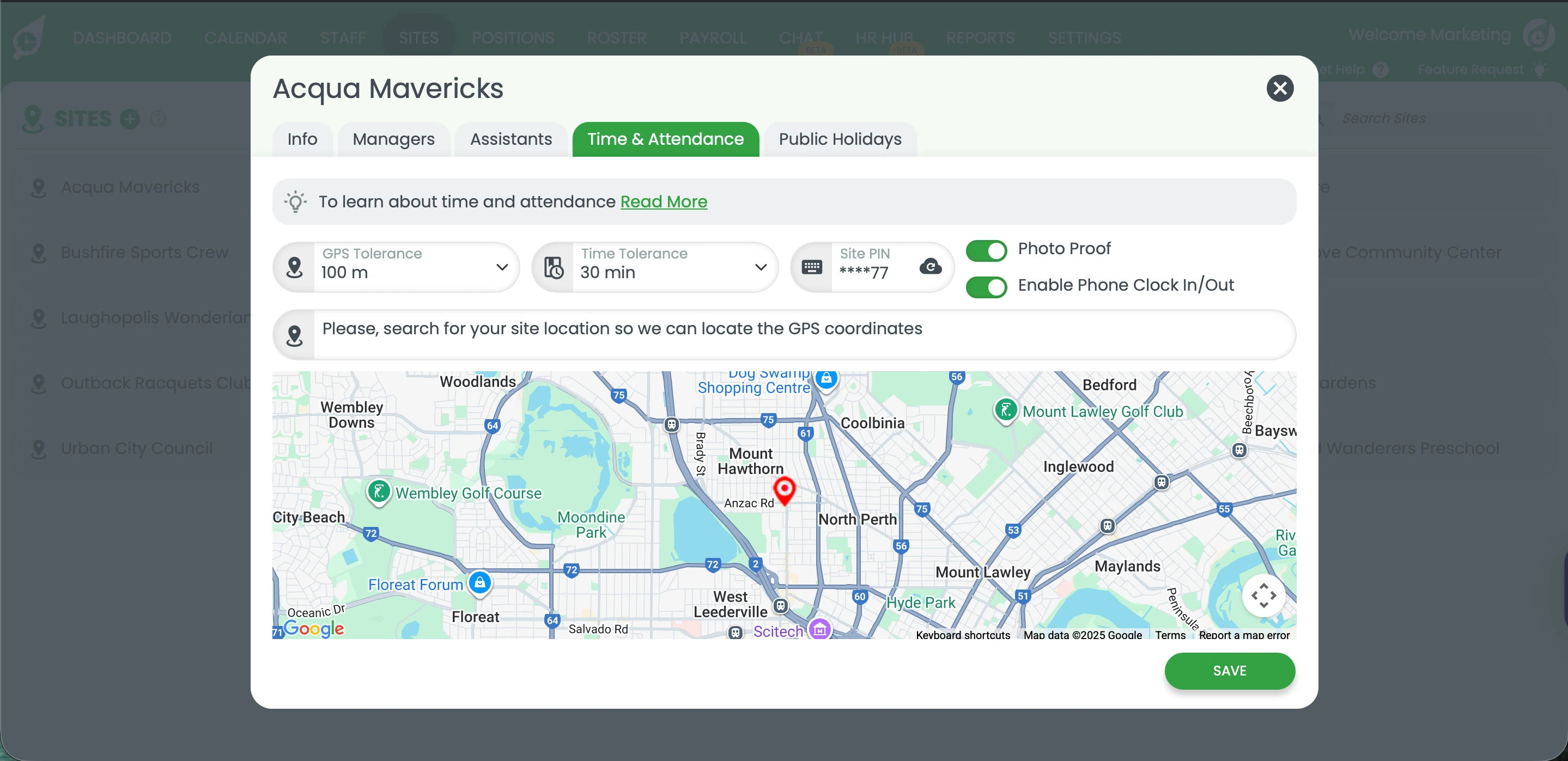 RosterElf time tolerance settings for early or late clock-ins