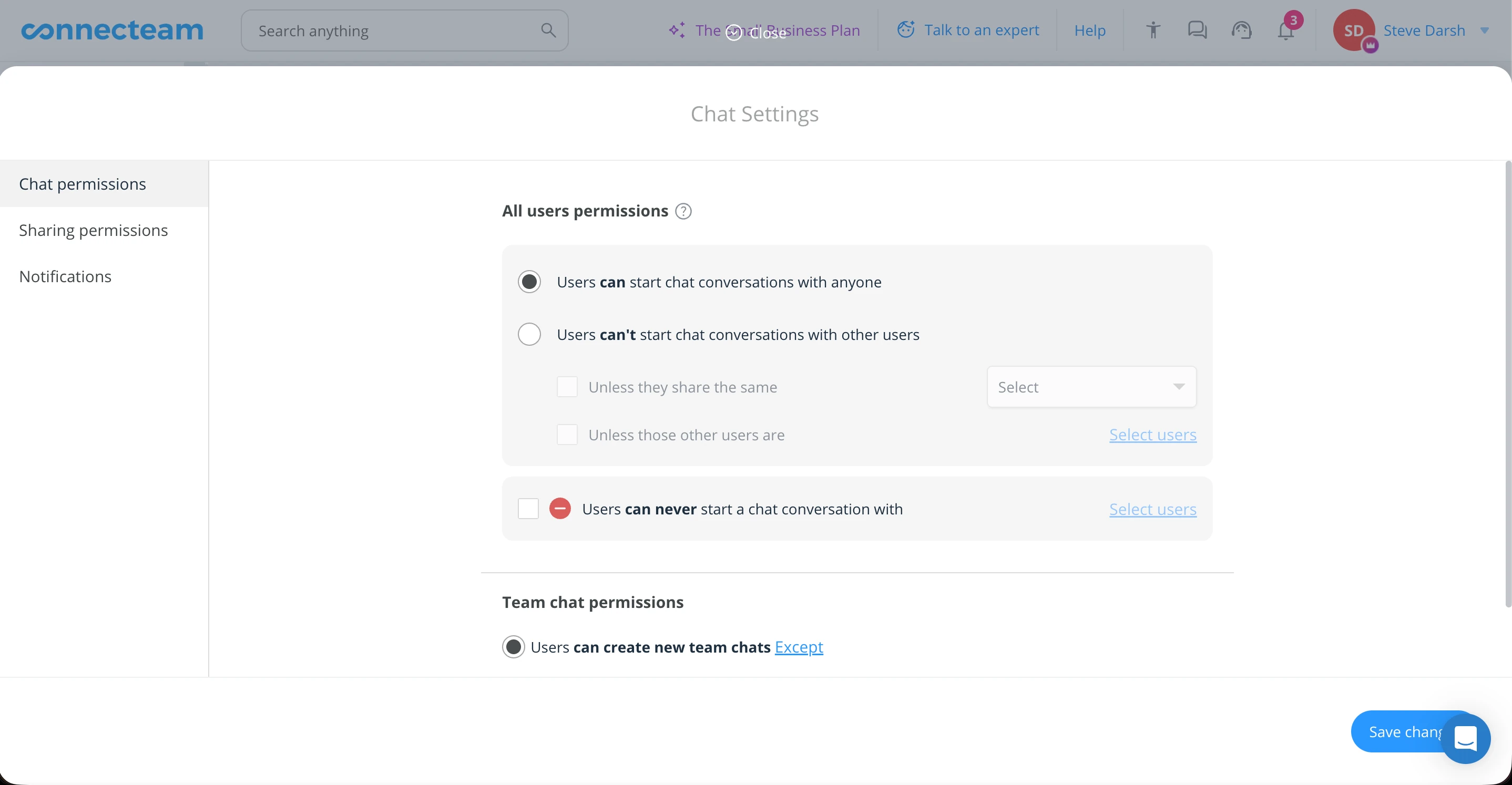Connecteam team communication and chat settings