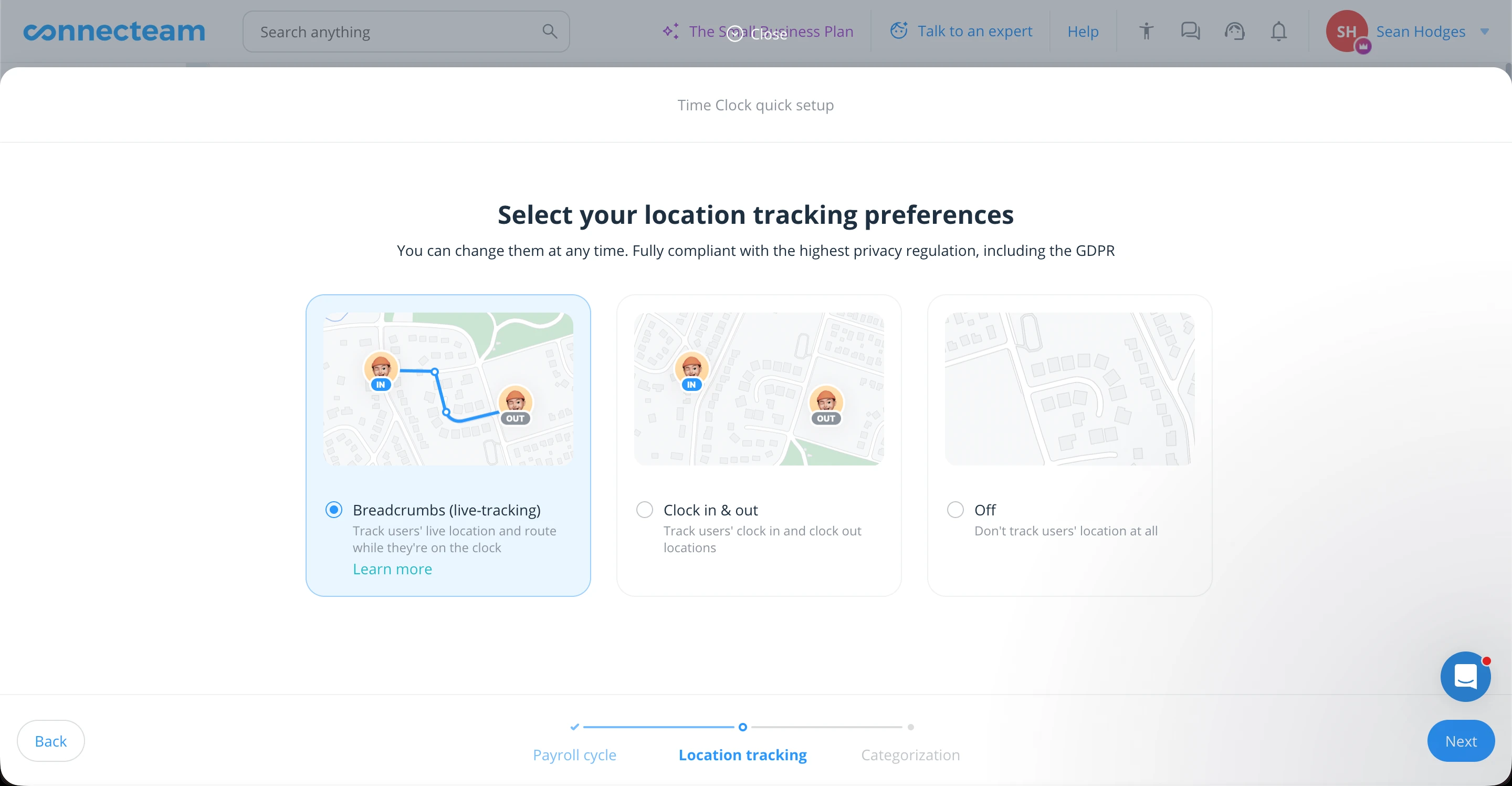 Connecteam time clock setup options