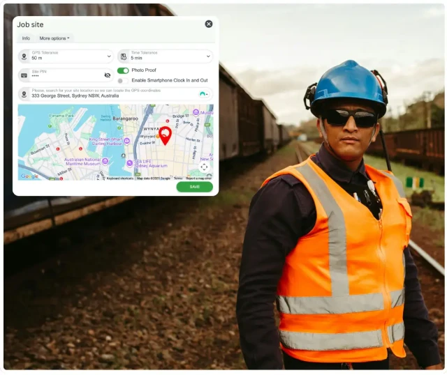 Time and attendance tracking for construction