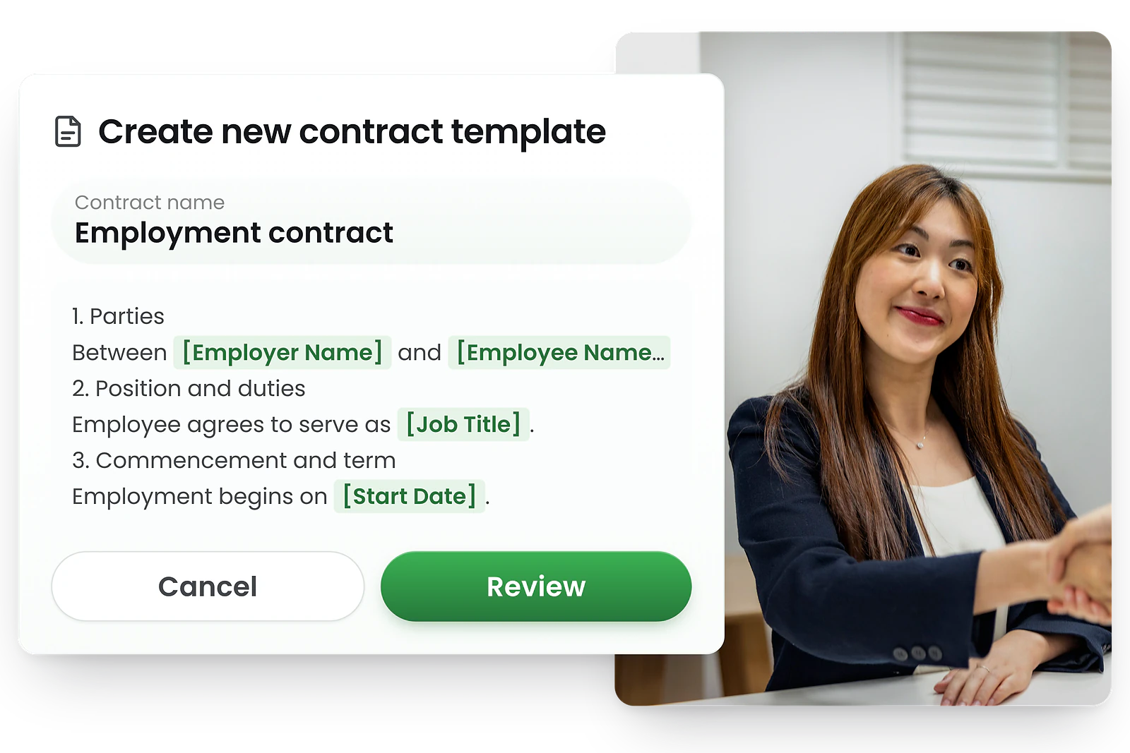 RosterElf create new contract template interface