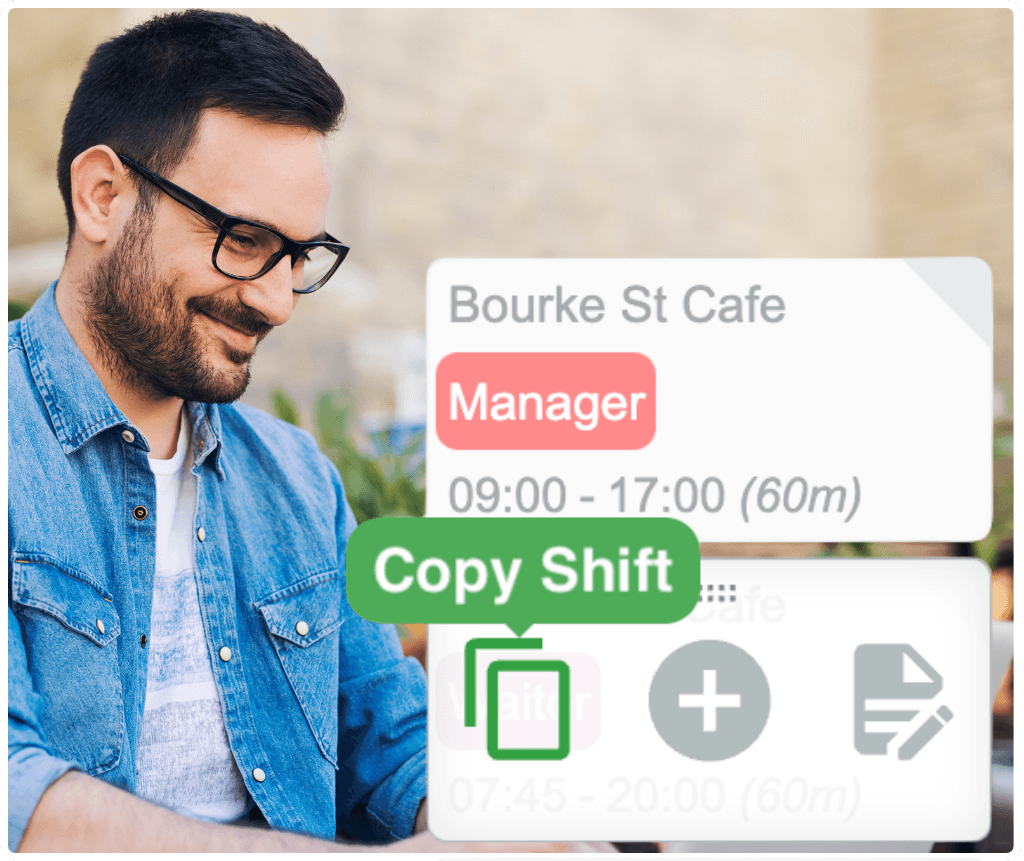 RosterElf copy shift interface showing quick shift duplication