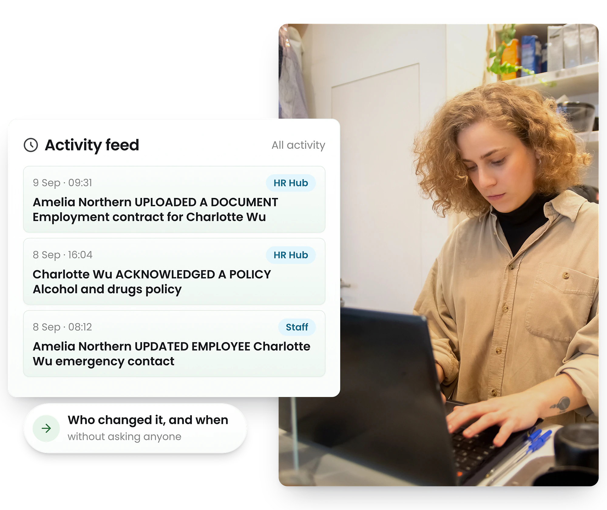 RosterElf digital HR records showing an employee's hours, pay and leave history