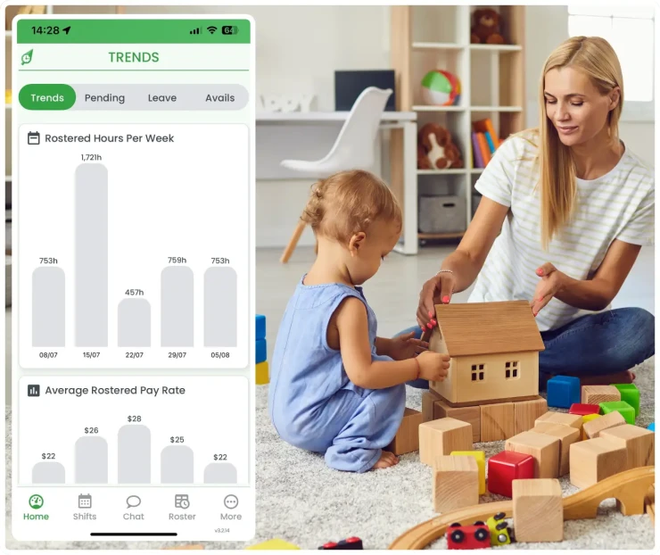Early learning workforce management software showing rostering interface