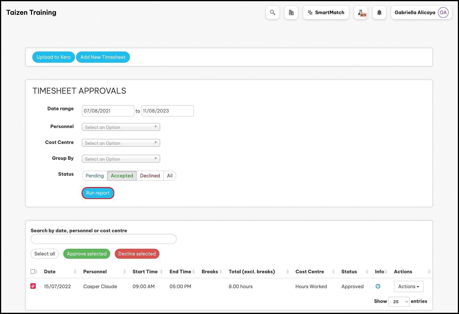 Employment Hero timesheet approvals with Xero upload
