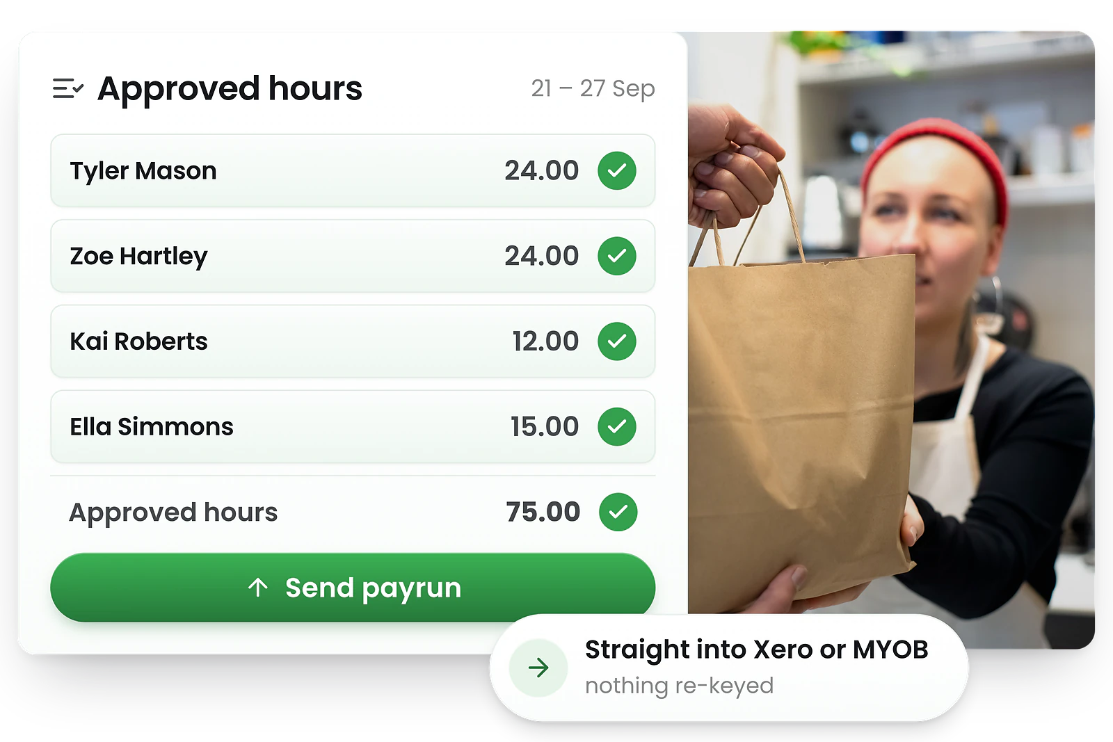 Approved fast food timesheets exporting to payroll