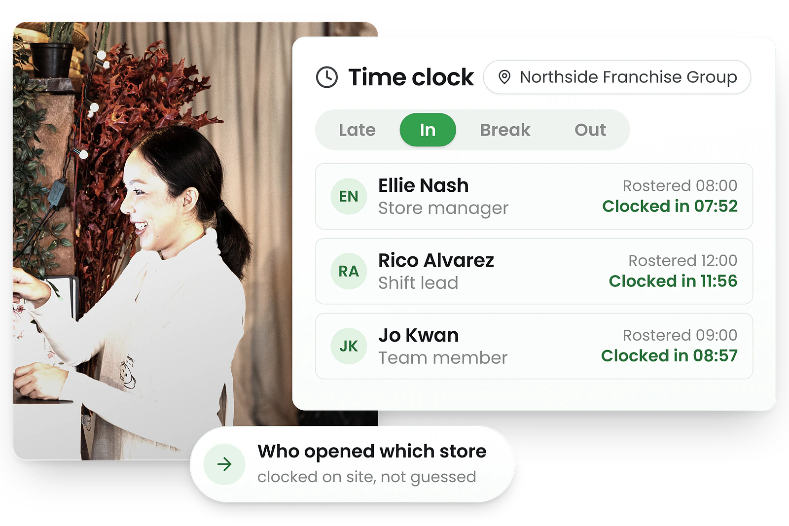 Franchise staff clocking in on a mobile device