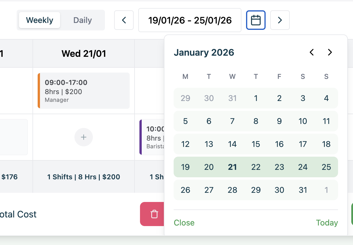 Staff tab showing employee list and Add Staff button