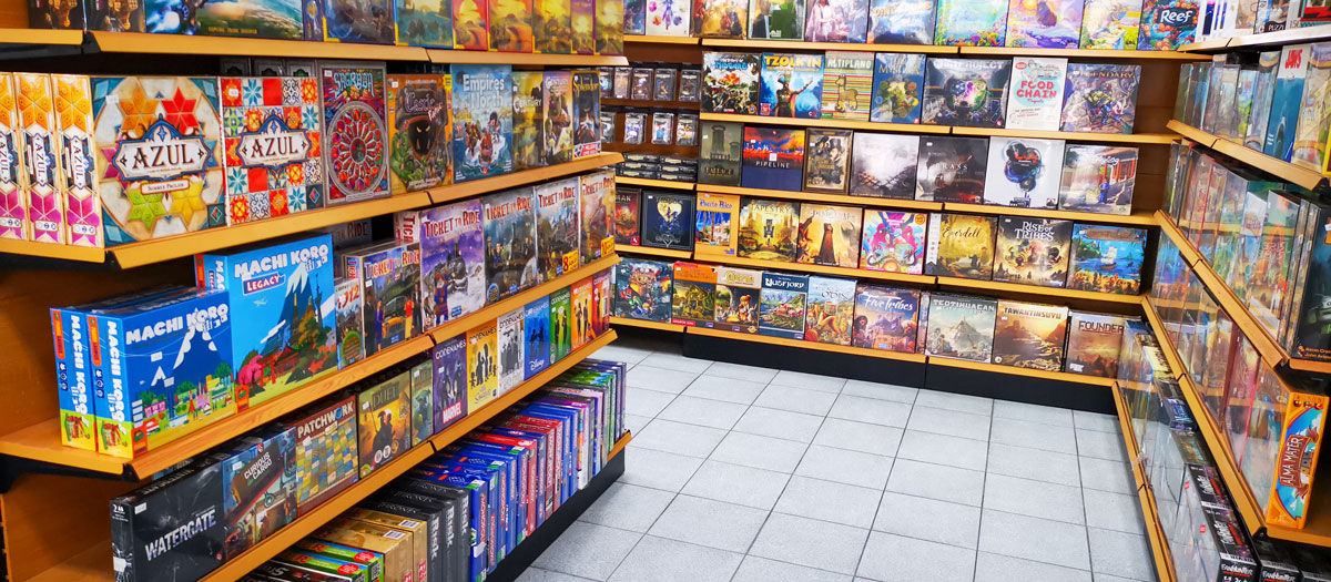 Gameology Melbourne store shelves packed with board games from floor to ceiling
