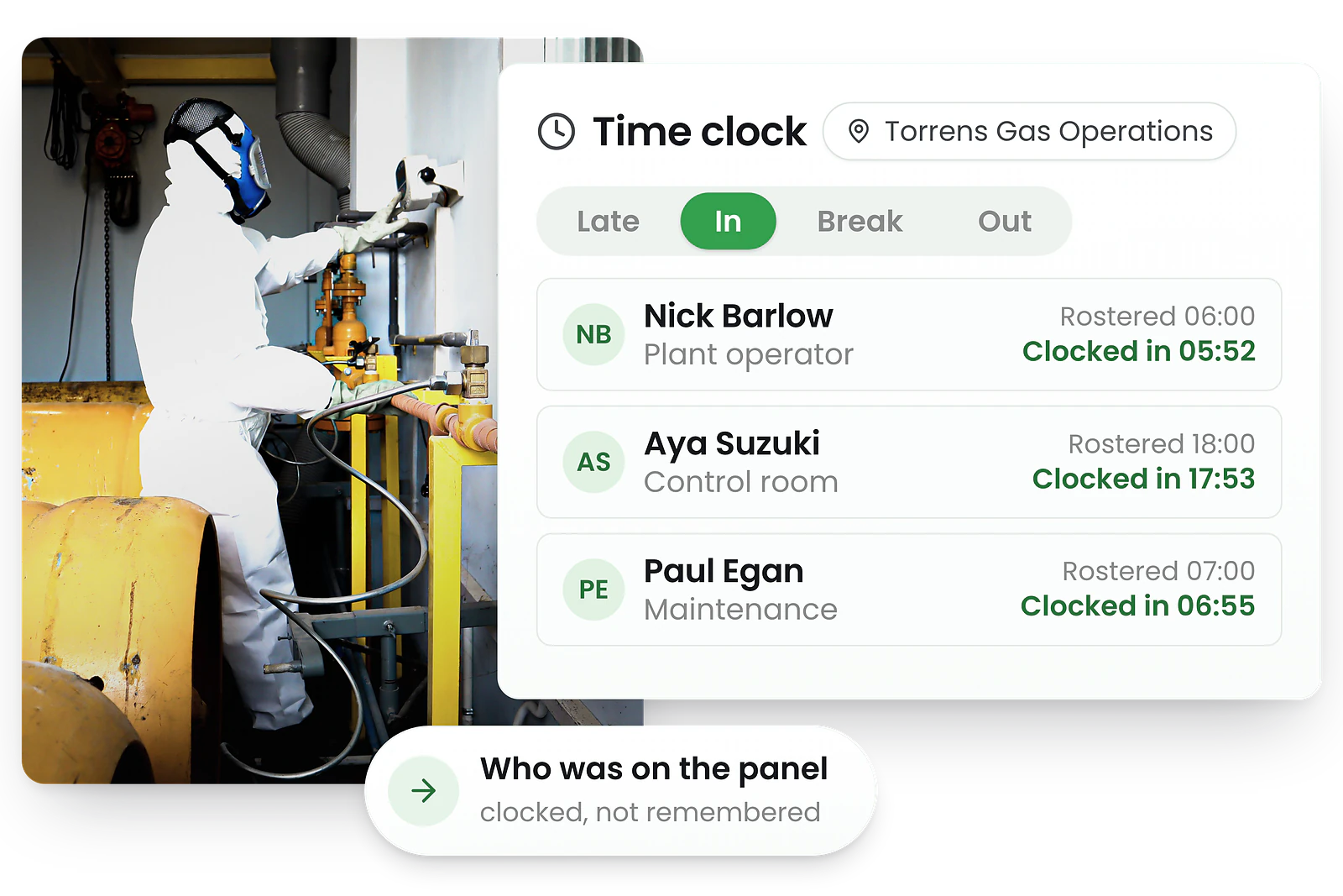 Gas staff clocking in on a mobile device