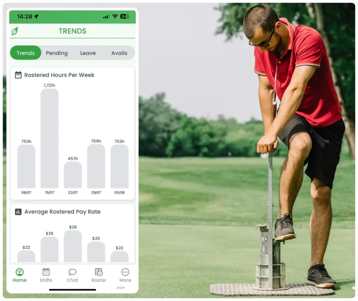 Golf club workforce management software showing rostering interface