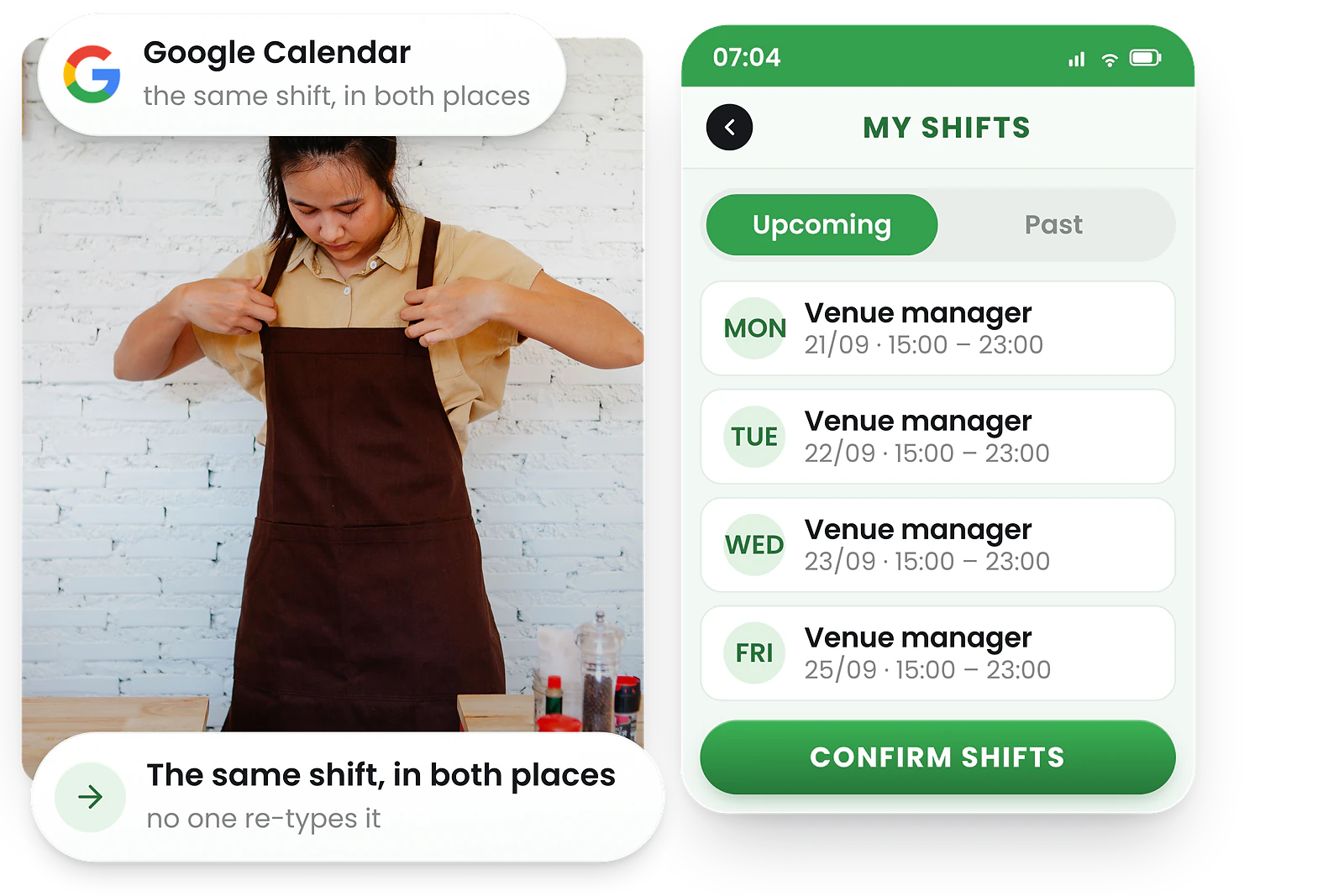 RosterElf shifts appearing in Google Calendar with work schedule and day off