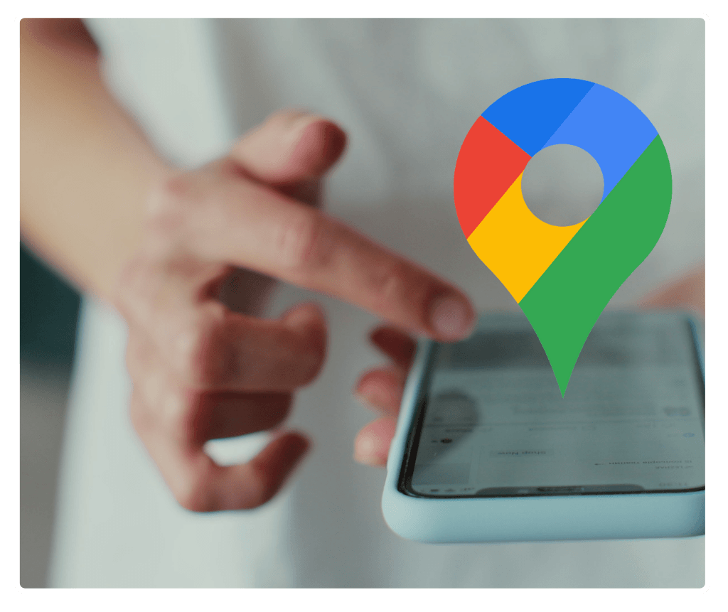 Hand using phone with Google Maps location pin for GPS clock-in