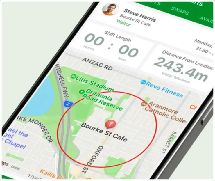 GPS-verified clock-in on a phone using RosterElf