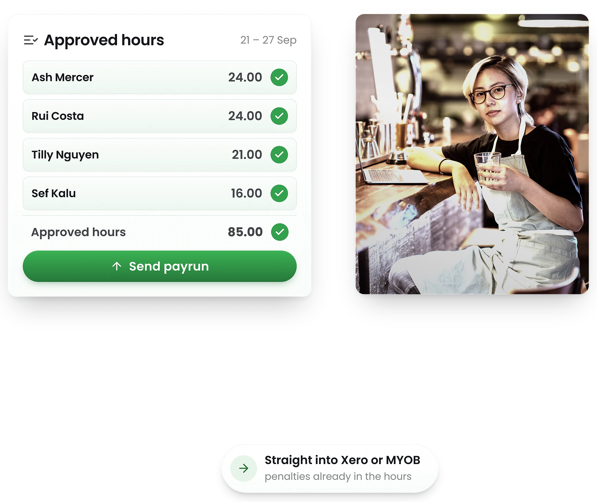 Payroll integration for hospitality venues