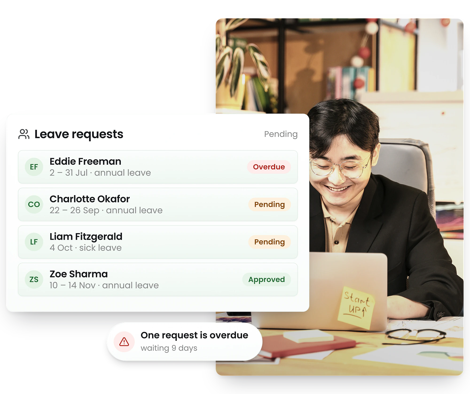 RosterElf UK holiday management software showing 5.6 weeks statutory entitlement and Working Time Regulations compliance