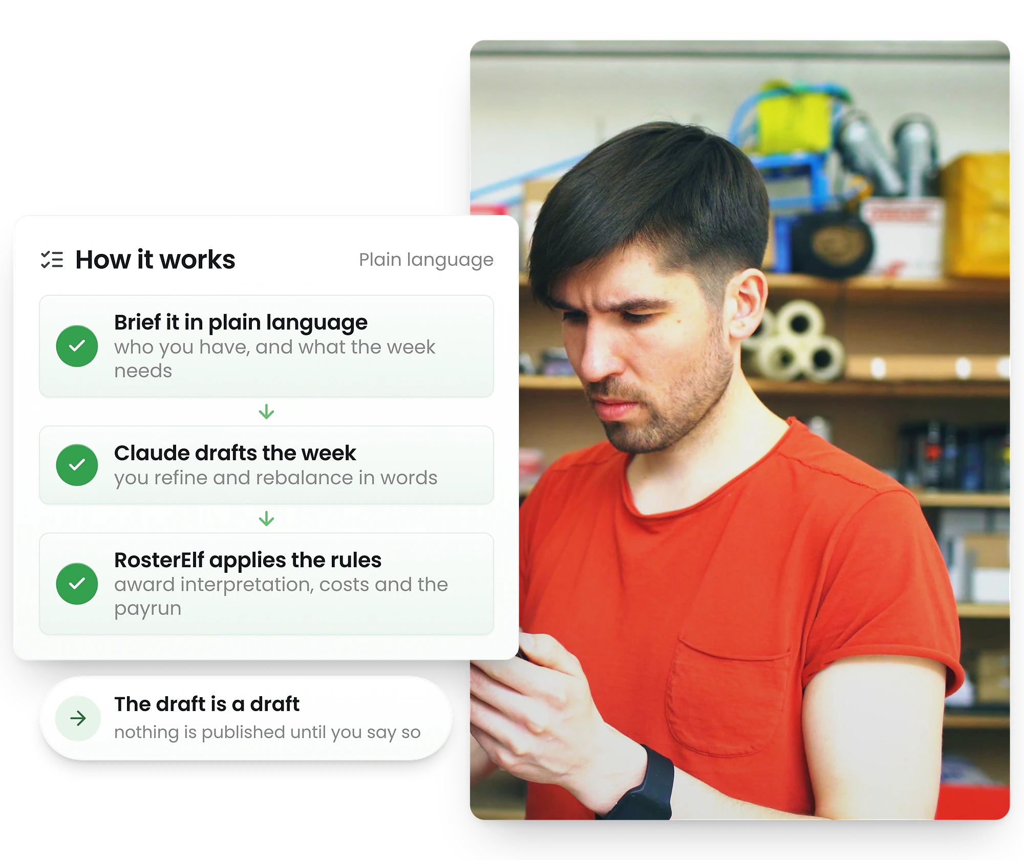Manager drafting a staff roster with an AI assistant on a laptop