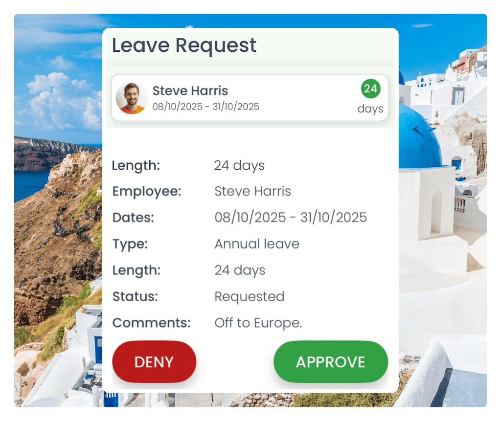 RosterElf leave request detail interface
