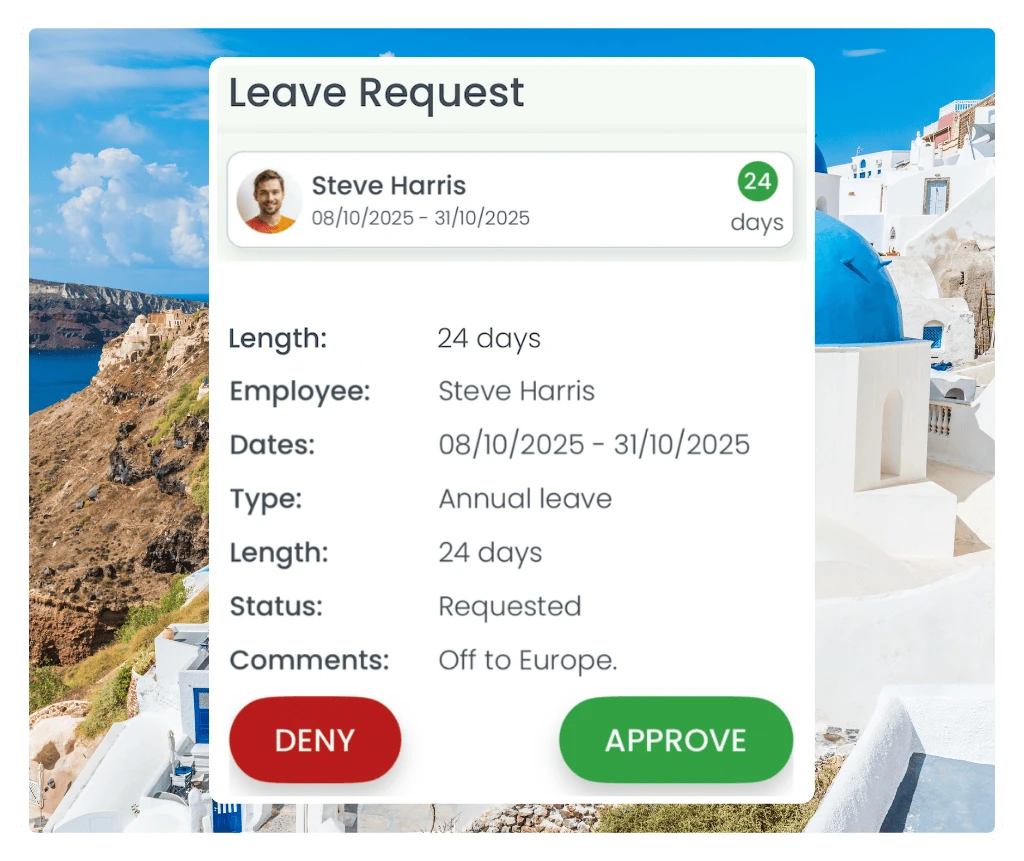 RosterElf leave request detail interface