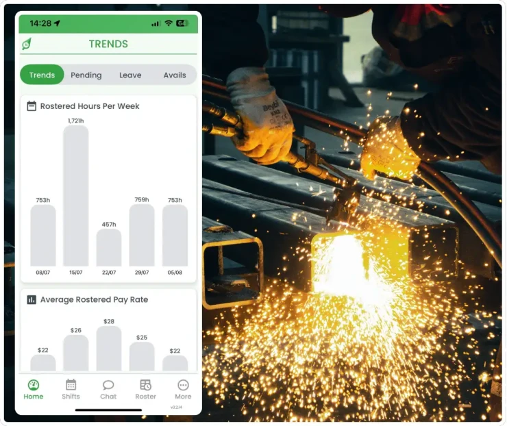 Manufacturing workforce management software showing rostering interface