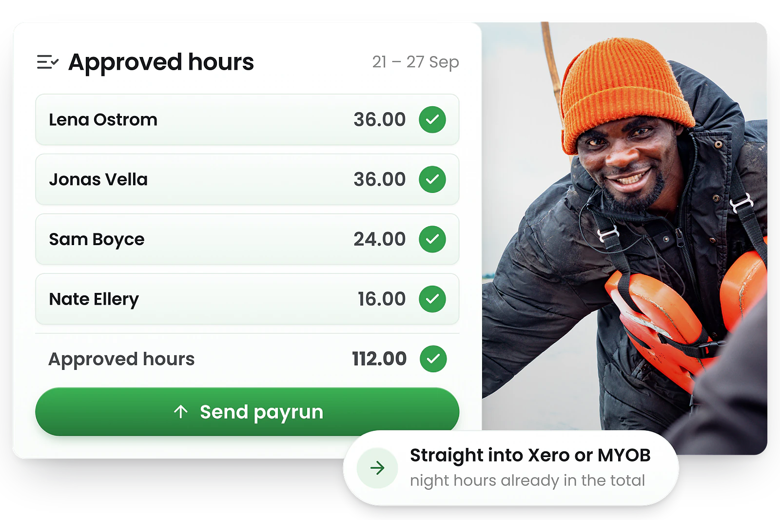 Approved maritime timesheets exporting to payroll