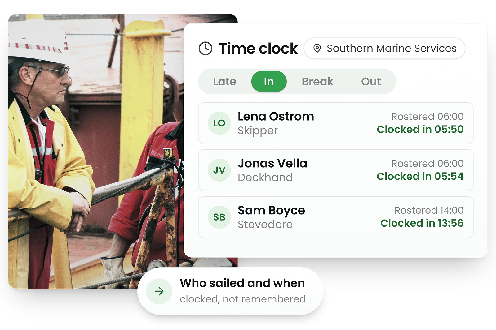 Maritime staff clocking in on a mobile device