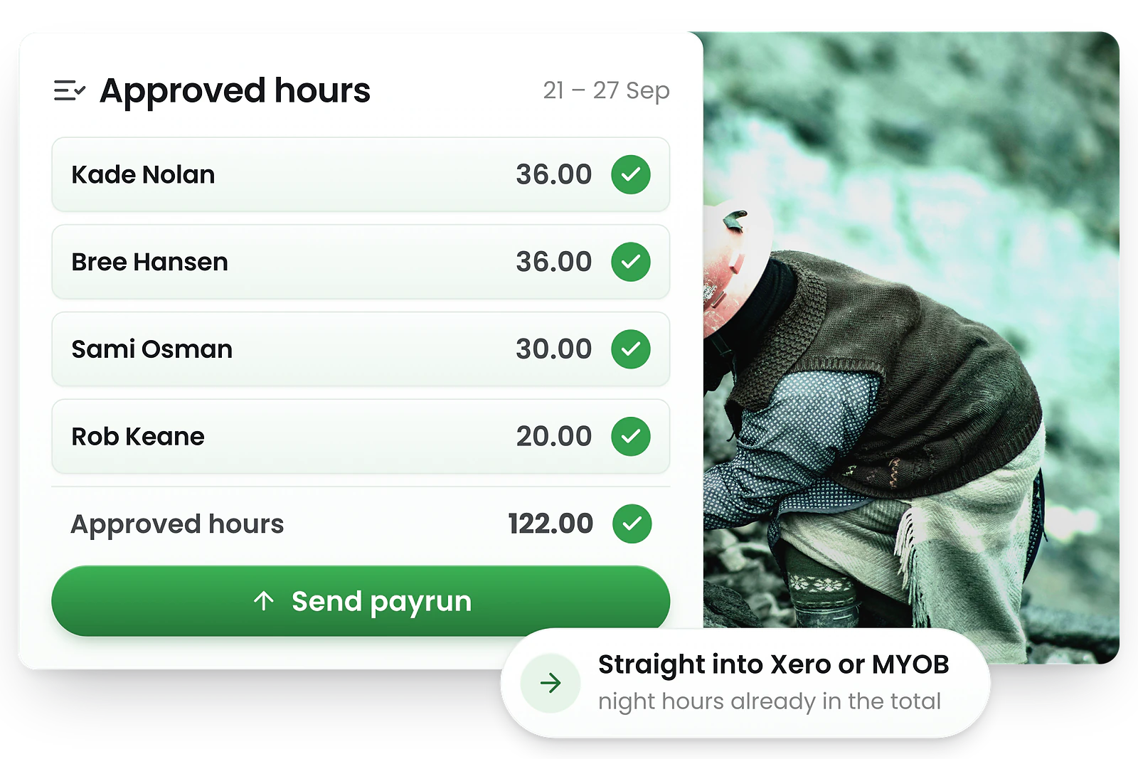 Approved mining timesheets exporting to payroll