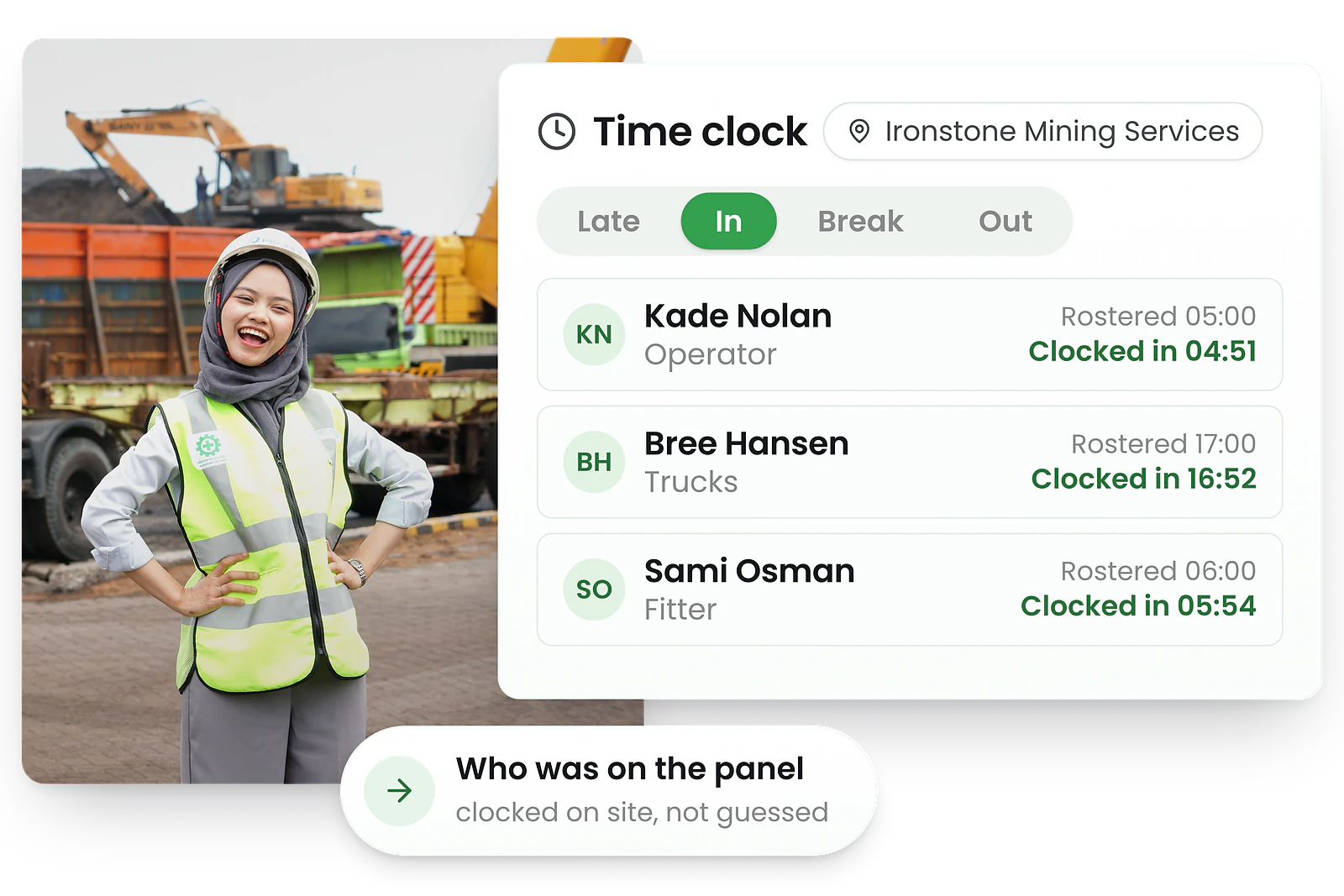 Mining staff clocking in on a mobile device
