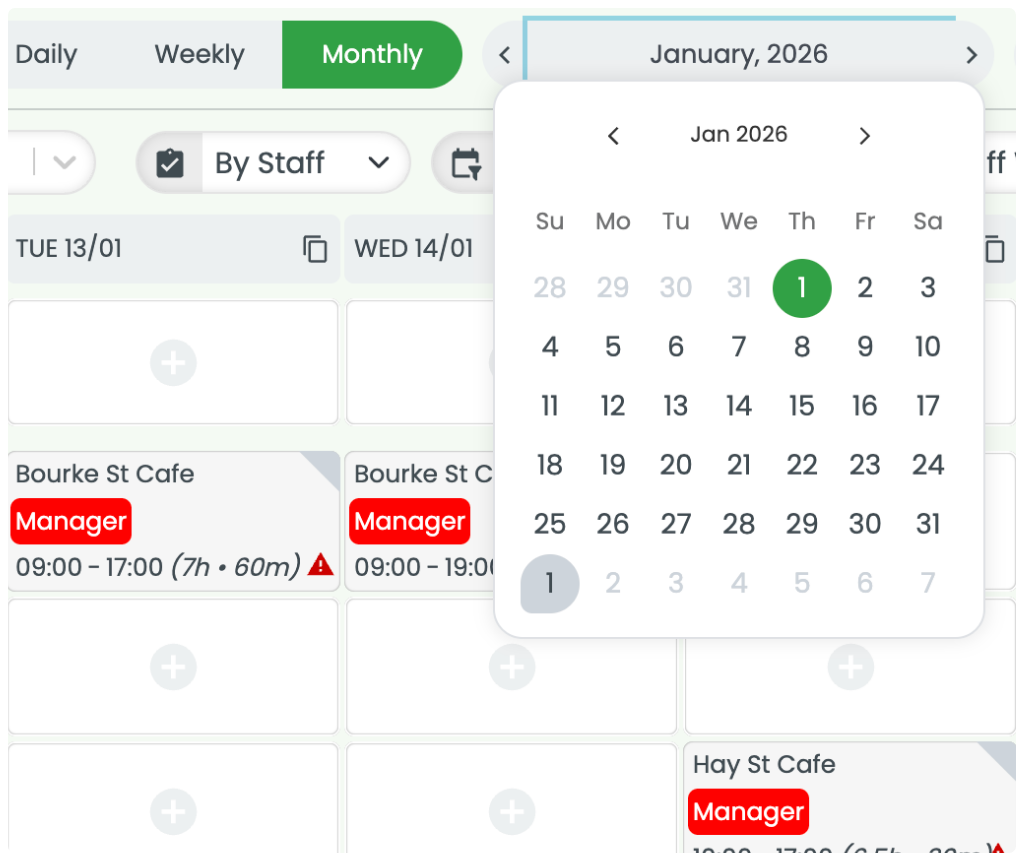 RosterElf monthly rota view for long-term planning