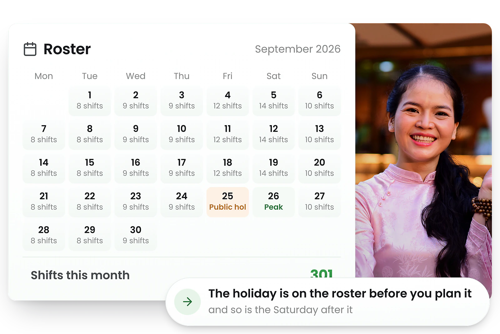 RosterElf monthly roster view for long-term planning