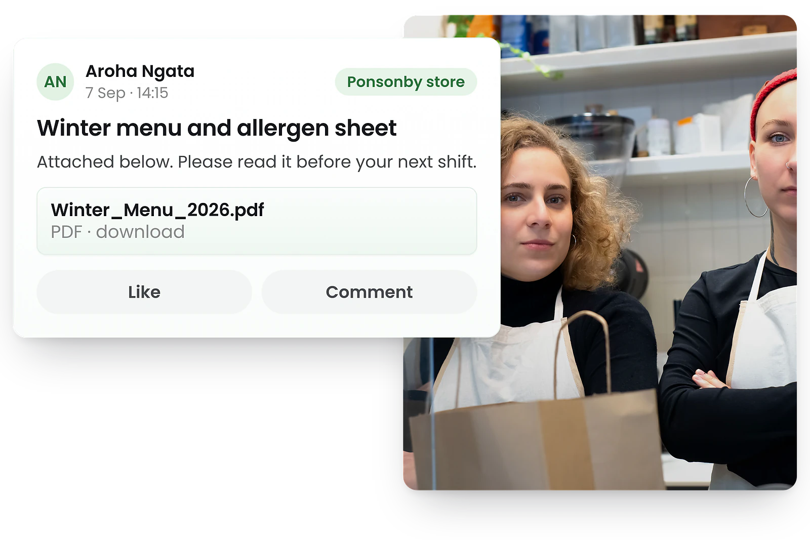 Team chat with image sharing and reactions