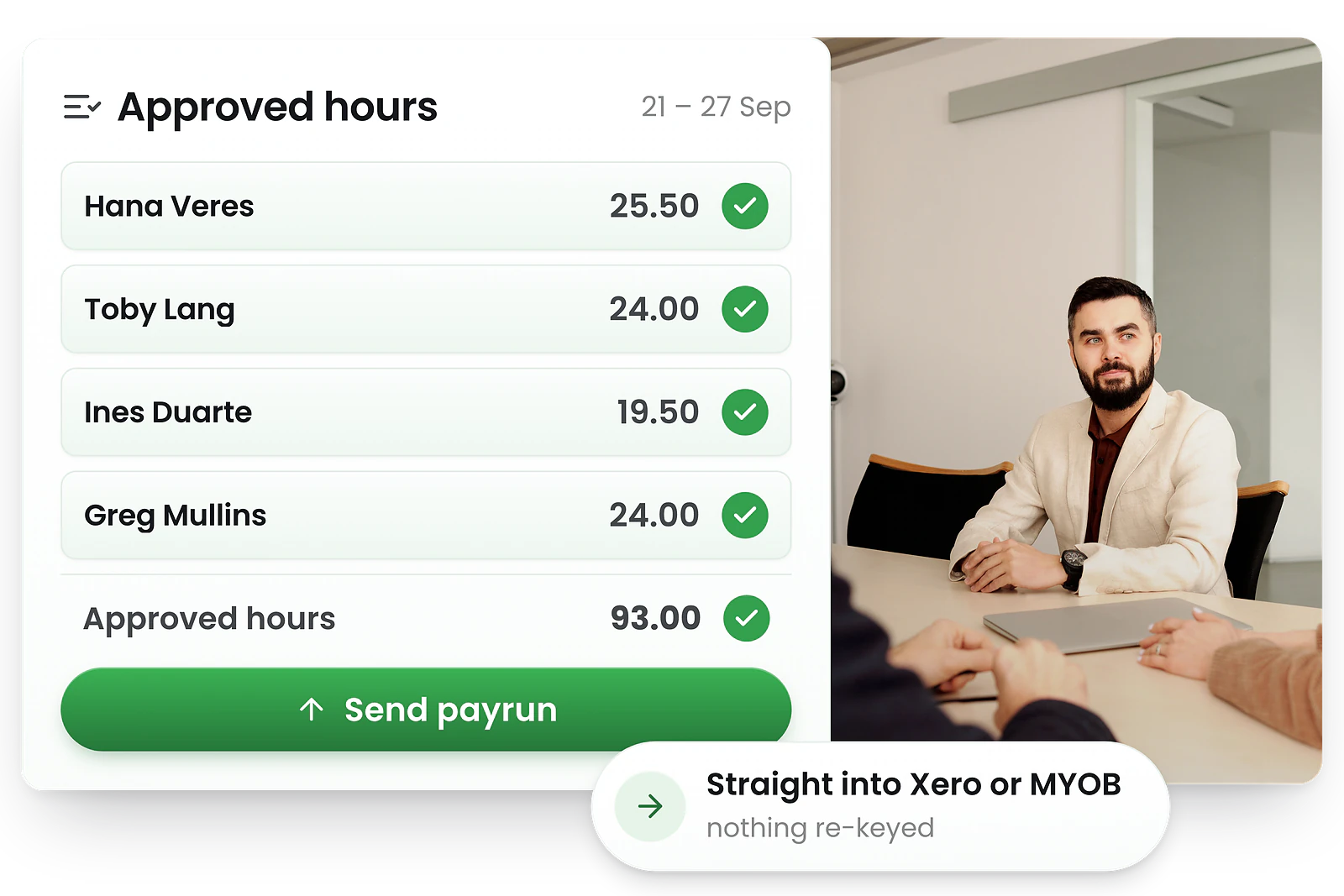 Approved office timesheets exporting to payroll