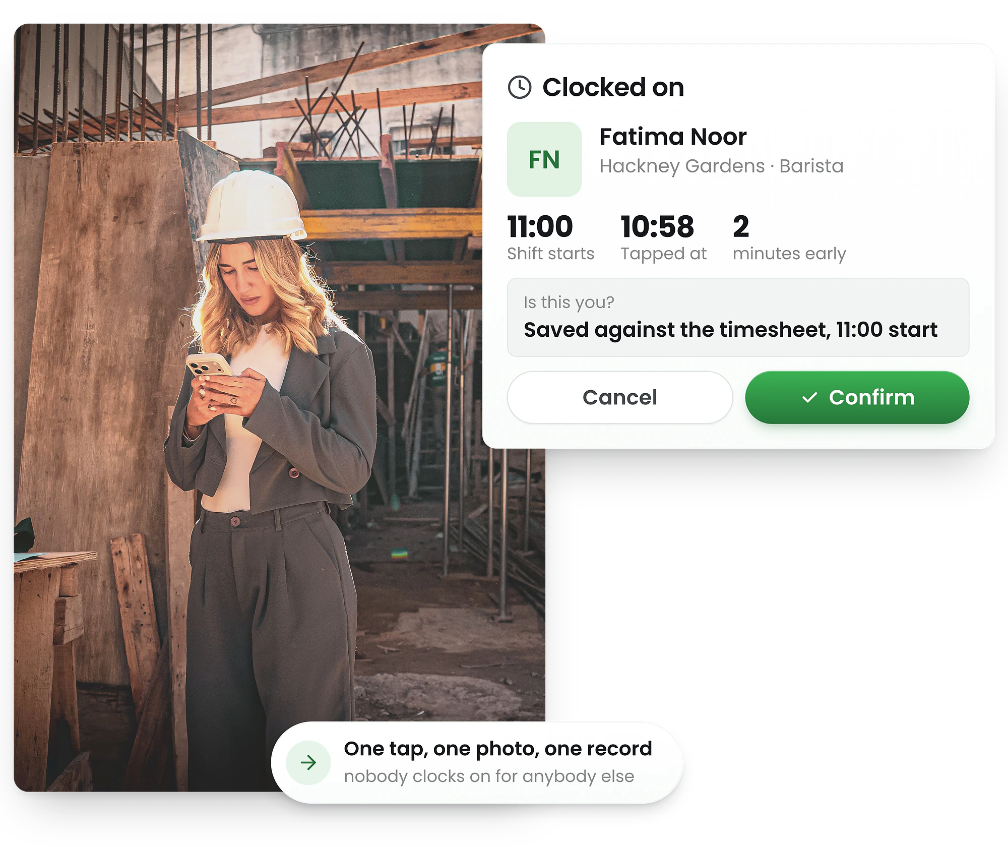 Employee taking photo verification selfie when clocking in for their shift