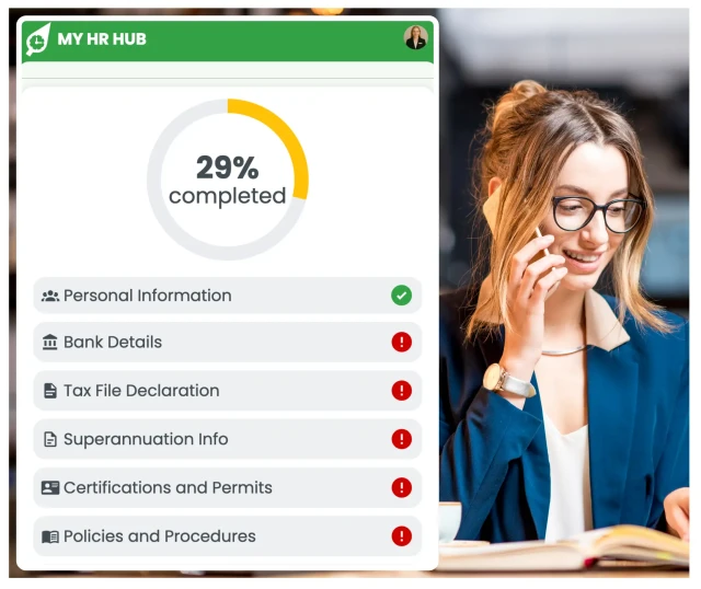 UK employee reading and signing HR policy on mobile phone in RosterElf HR Hub