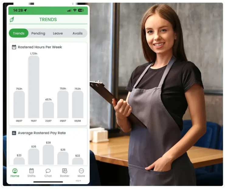 Restaurant workforce management software showing rostering interface