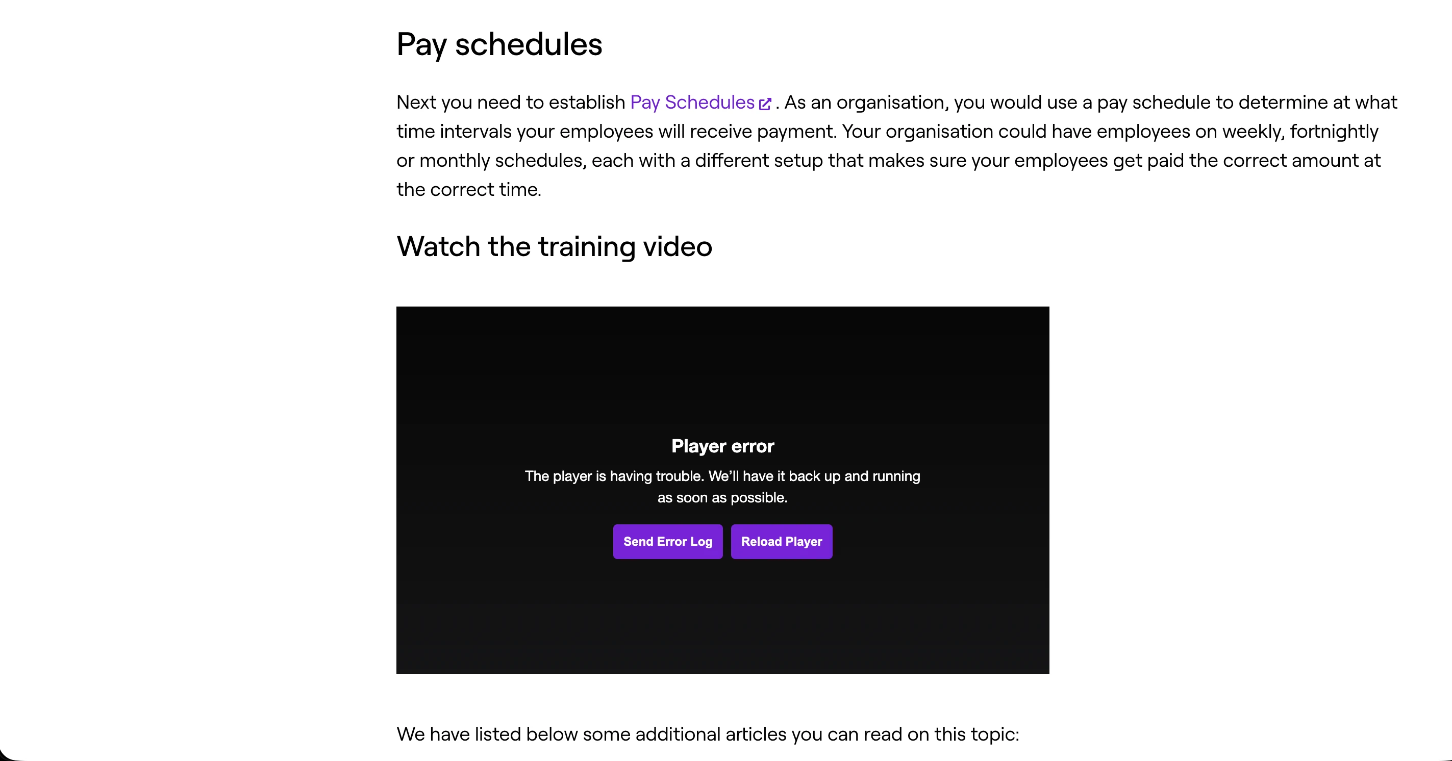 Employment Hero payroll setup documentation with non-functional training video