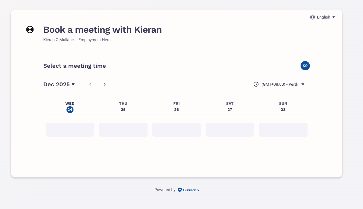 Employment Hero support booking calendar showing no available slots in December 2025