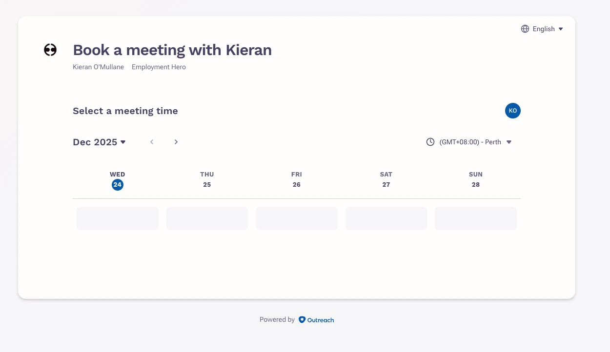 Employment Hero support booking calendar showing no available slots in December 2025