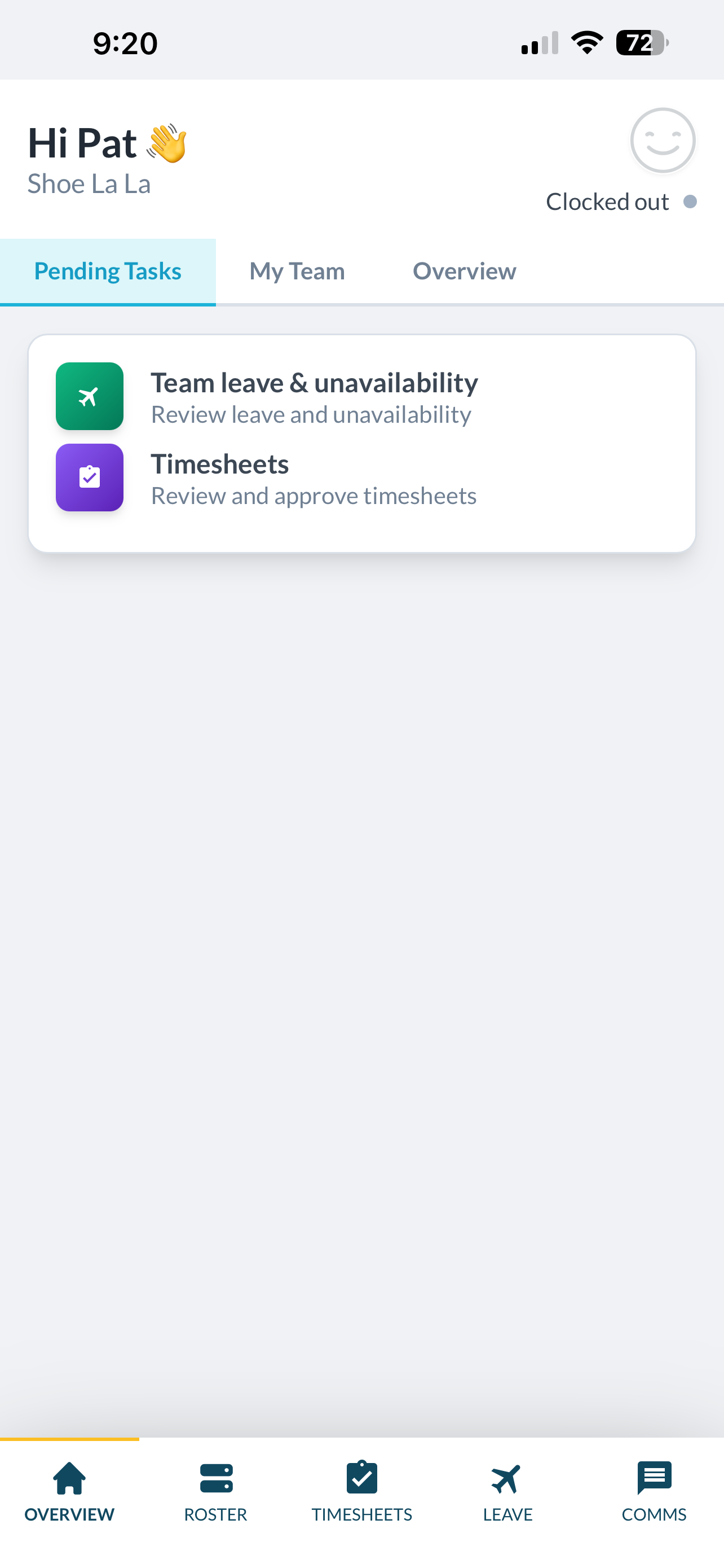 Tanda app pending tasks overview