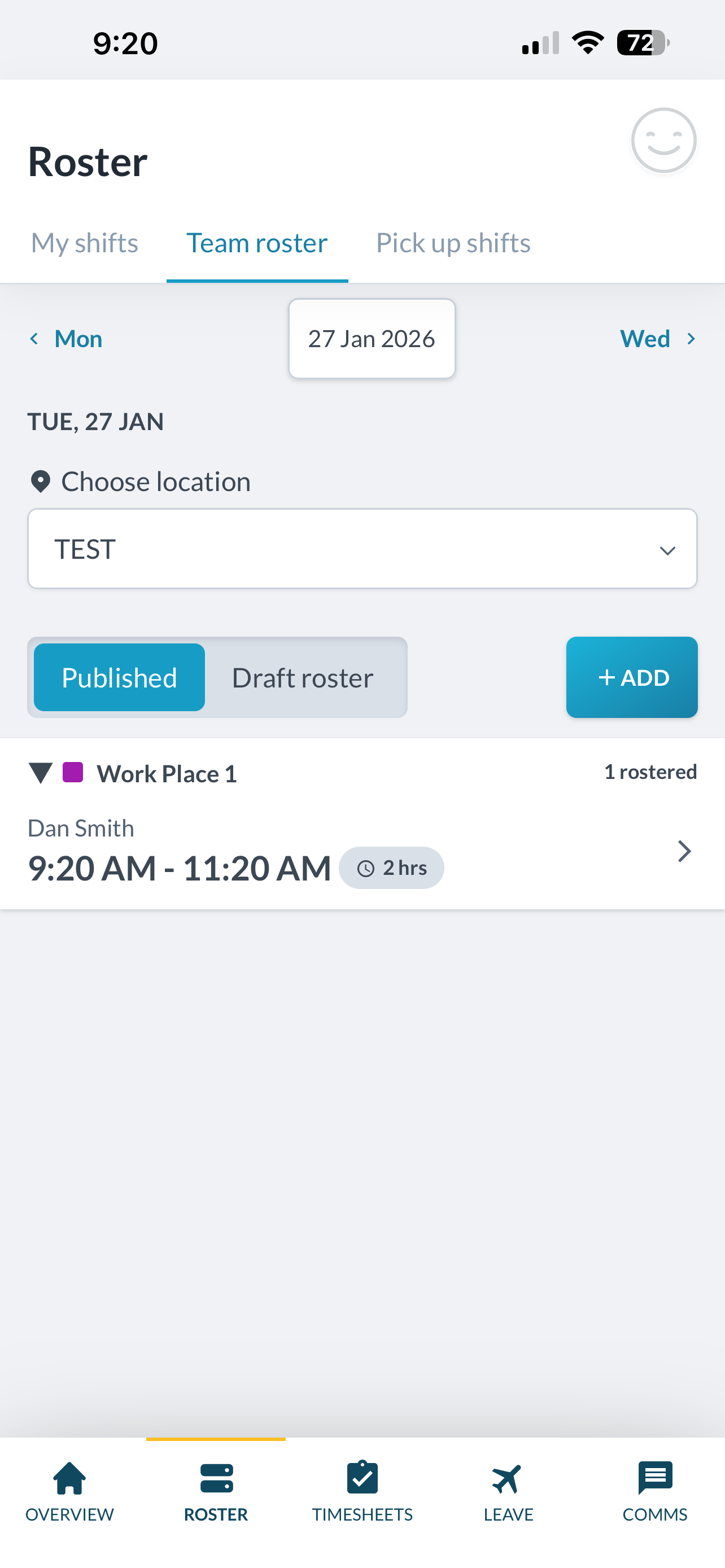Tanda app roster view